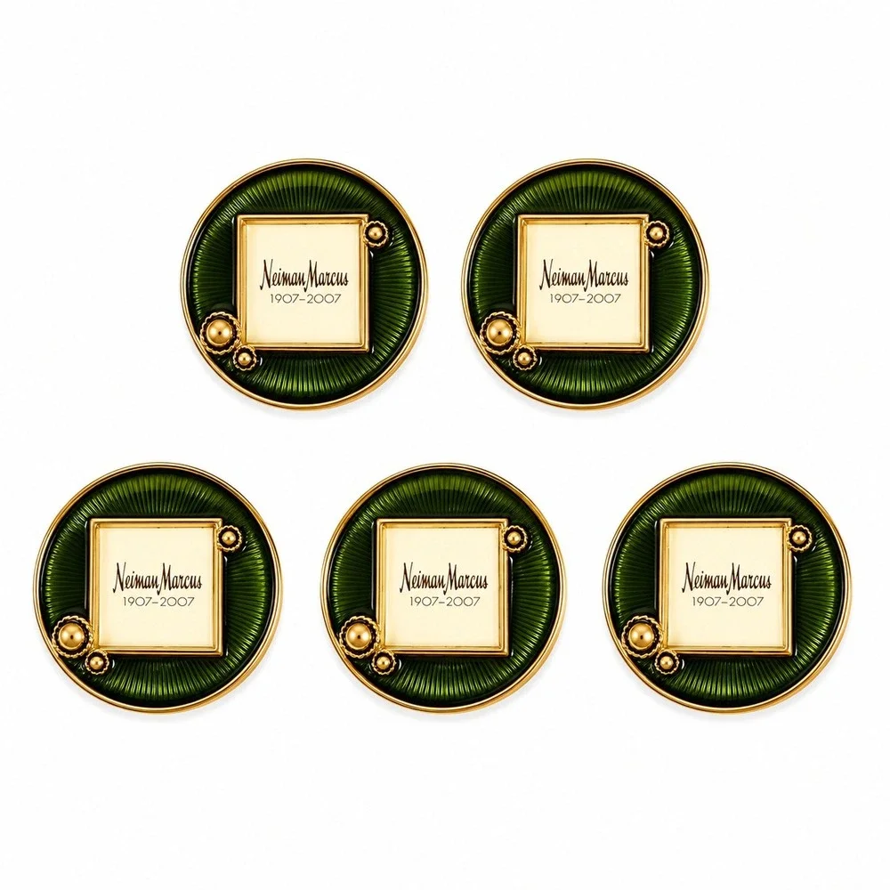 Neiman Marcus Jay Strongwater 1907-2007 Green Enamel Frame Pin Brooch Set of 5